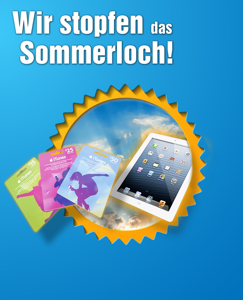 Großes Gewinnspiel: Mit iPad, iTunes Geschenkkarten und weiteren tollen Preisen das Sommerloch stopfen