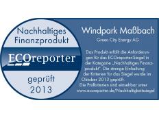 Windpark Maßbach von Green City Energy erhält Nachhaltigkeitssiegel von ECOreporter