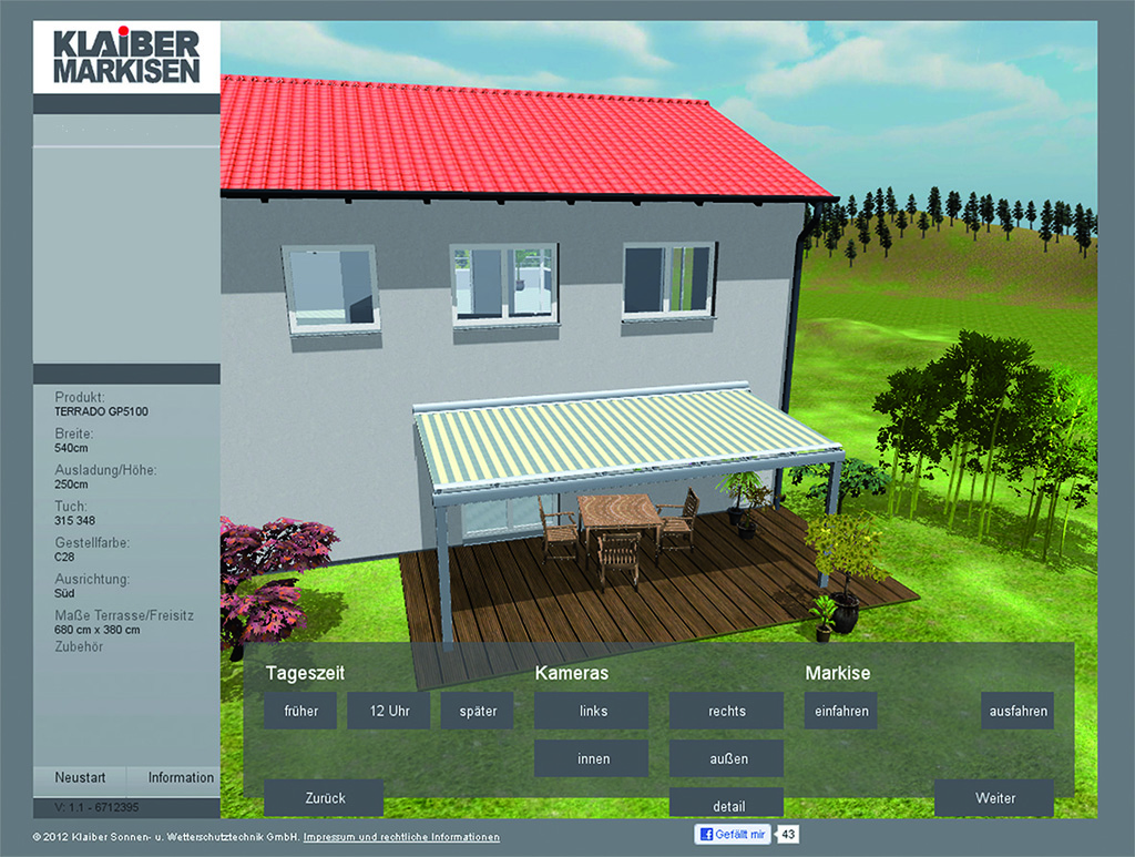 Markisen-Konfigurator von KLAIBER im Web oder als App